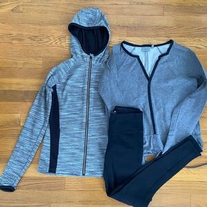 Lot of 3 ATHLETA XS Gray and Black Sweatshirts with Leggings